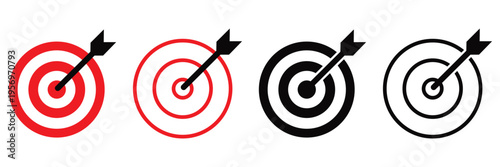 Target Icon Set with Arrow Bullseye – Goal Achievement, Business Success, Accuracy and Strategy Symbol
 Vector Collection