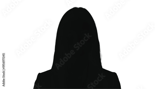 Female employee silhouette with long hair is presented clearly as a distinct profile against bright light.