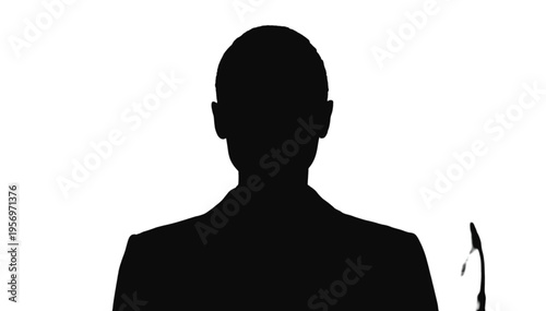 Single male manager silhouette wearing a suit jacket stands facing forward in isolation on a white canvas.