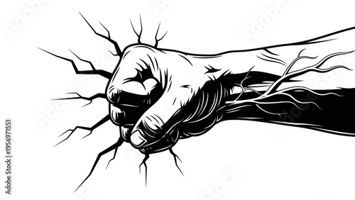 Fist Breaking Through Wall, Symbol of Strength, Power, and Determination