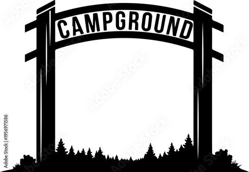 Vector illustration of campground entrance gate