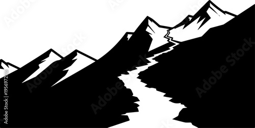 Black silhouette mountain range landscape vector