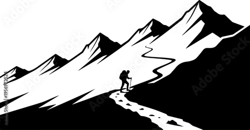 Vector illustration of a hiker on a mountain trail