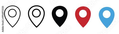Location Pin Icon Set Map Marker GPS Navigation Symbols Vector