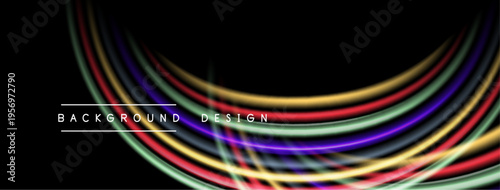 Abstract colorful lines over black background. Modern design elements create dynamic visual effect. Smooth curves suggest movement, energy.