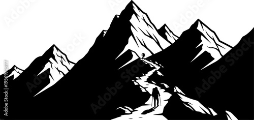 Black and white mountain range vector illustration