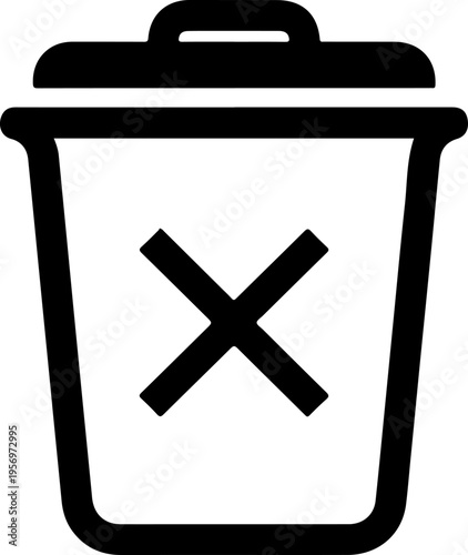 Black vector trash can icon with cross