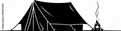 Vector illustration of black tent and campfire