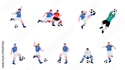 サッカーをする男性のイラストセット