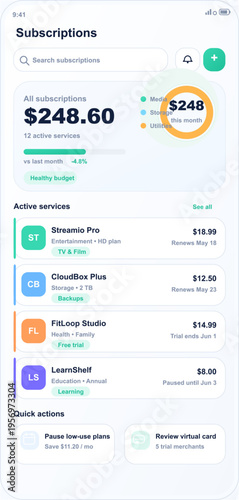 A modern mobile application interface for managing digital