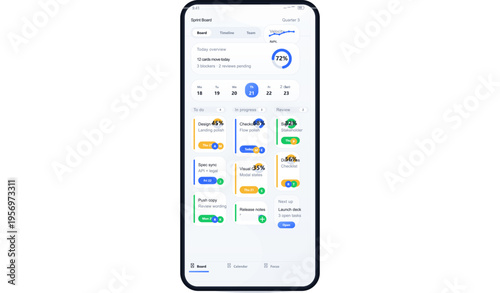 A smartphone displays a digital project management application