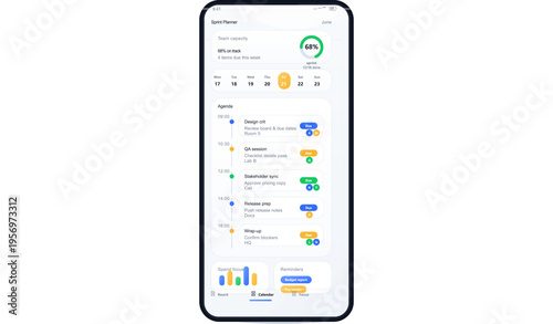 A mobile application interface for a sprint planner showing team
