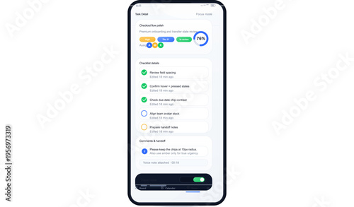 Mobile application interface on a smartphone screen showing task
