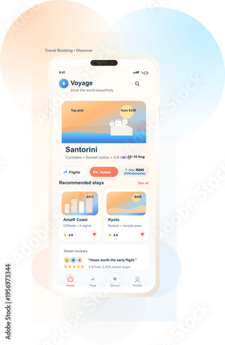 A mobile travel booking application interface displayed on a