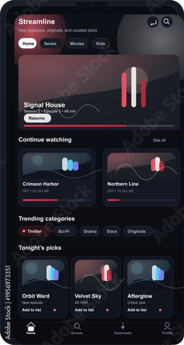 A modern mobile app interface for a video streaming platform