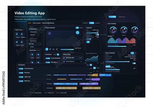 A detailed user interface for a professional video editing