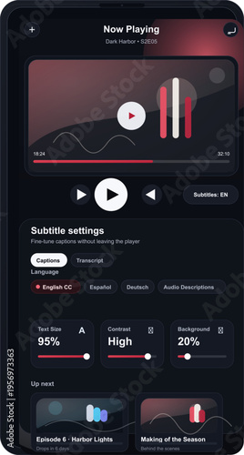 A modern mobile video streaming application interface featuring