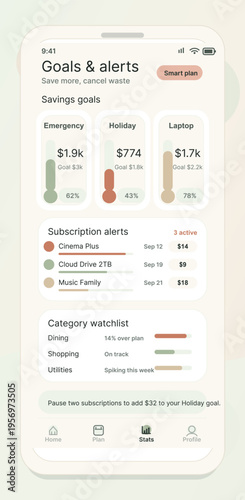 A mobile application interface for personal finance management