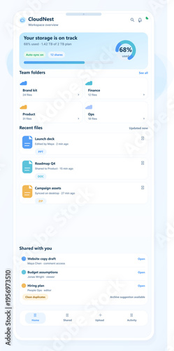 A modern mobile application interface for cloud storage management