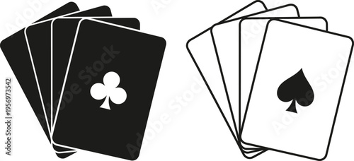 Playing cards suits deck black white casino game vector illustration
