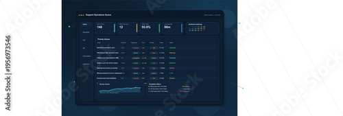 A modern dark-themed customer support operations dashboard interface
