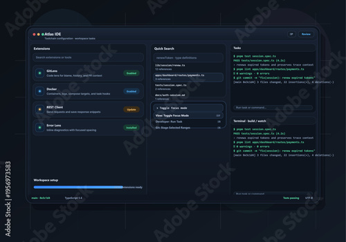 A dark-themed software developer interface showing integrated