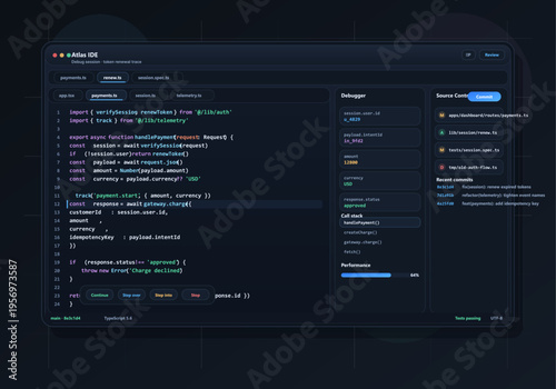 A modern dark mode integrated development environment showing a