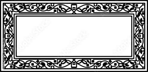 Black and white ornate rectangular frame vector