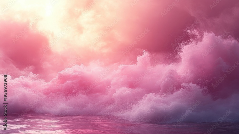 Fototapeta premium Pink Sky Over Ocean Waves During Sunset Reflecting on Water Surface