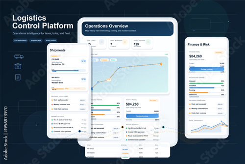 A digital dashboard interface for a logistics control platform