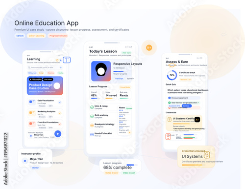 A premium UI case study for an online education app featuring