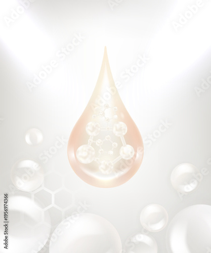 Hyaluronic acid and Niacinamide hair and skin solutions ad, white collagen serum drop with cosmetic advertising background ready to use, illustration vector.	