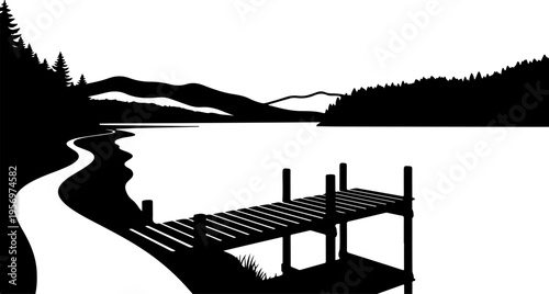 Black silhouette of a lake dock vector