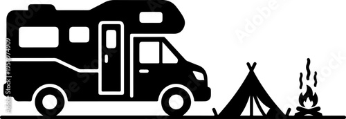 Vector silhouette of camper van and tent
