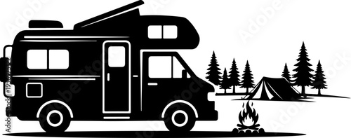 Vector illustration of camper van and campsite