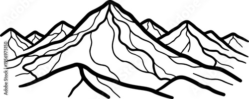 Vector mountain range illustration in black and white