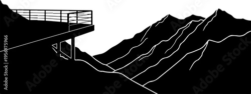 Vector mountain landscape with bridge silhouette