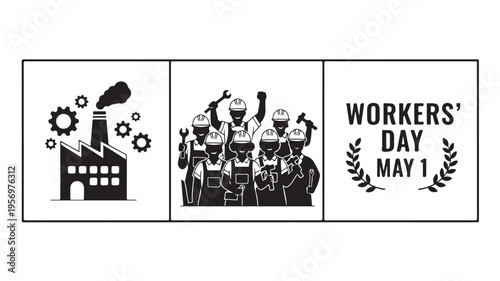 Workers Day May 1 Celebration With Industrial Workers And Factory Illustration