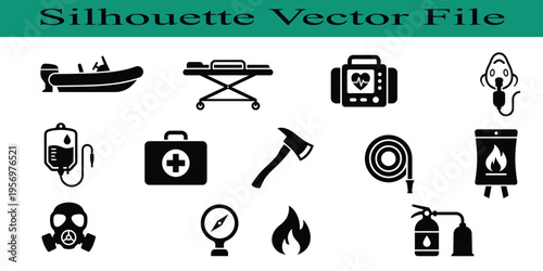 Collection of emergency and rescue icons on a white background