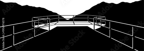 Vector illustration of a boxing ring with mountains background