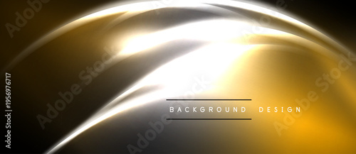 Abstract golden wave design. Smooth curves, bright light, dark background create dynamic visual effect. Modern, elegant presentation.