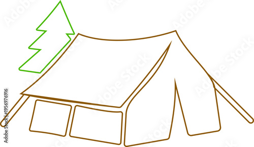 Camping tent icon outdoor adventure shelter symbols with camp tents, mountain and forest travel elements for hiking tourism nature trip vector illustration design