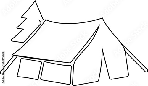 Camping tent icon outdoor adventure shelter symbols with camp tents, mountain and forest travel elements for hiking tourism nature trip vector illustration design