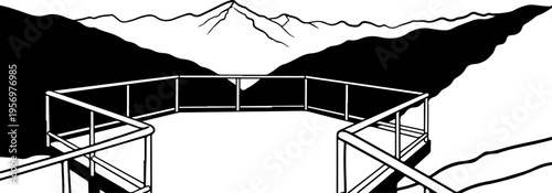 Vector illustration of a mountain viewpoint with fence