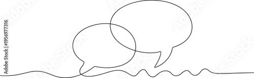 Two overlapping speech bubbles on a wavy line background black and white outline