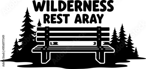 Vector illustration of a wooden bench in a forest