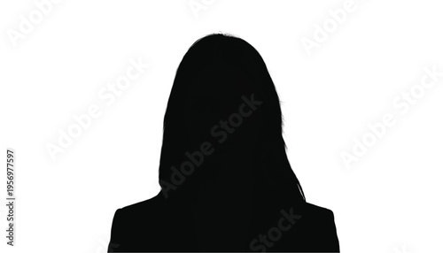 Female profile silhouette is isolated against a stark white background suggesting anonymity or profile image.