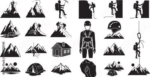 Mountain Climbing and Outdoor Hiking Adventure Silhouettes