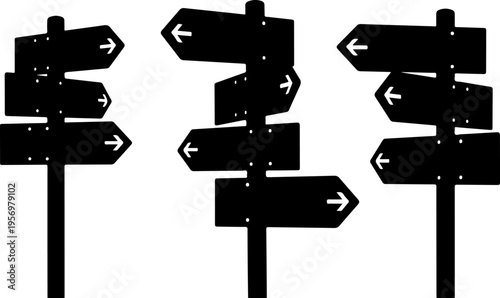 Set of 3 directional signpost icons vector