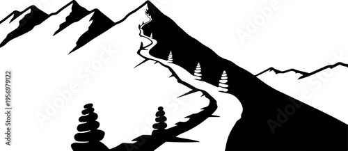Black silhouette mountain landscape vector illustration